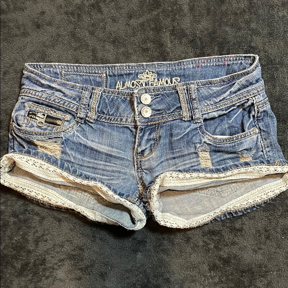 SOLD • Y2K Almost Famous Women's Blue Denim Shorts